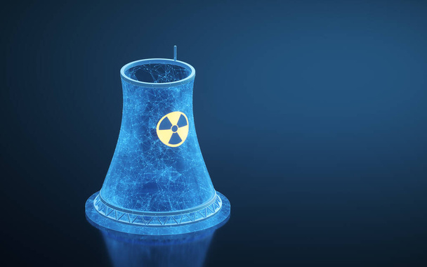 Central nuclear y energía nuclear, renderización 3d. Dibujo digital informático. - Foto, Imagen