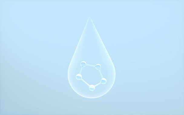 Esencia y molécula, tratamiento y medicina, representación 3d. Dibujo digital por ordenador. - Foto, Imagen