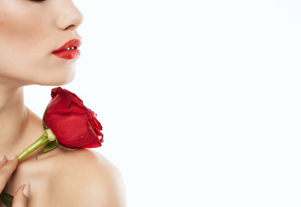 pretty woman with rose posing. High quality photo - Photo, Image