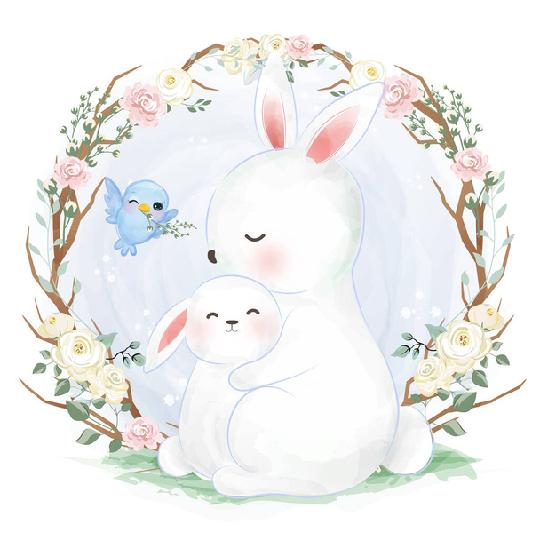 Мила мама і кролик в акварельній ілюстрації
 - Вектор, зображення
