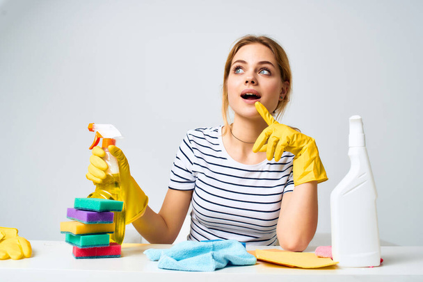 cleaning woman in  gloves. High quality photo - Photo, Image