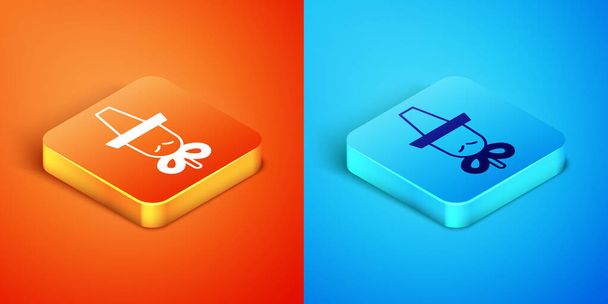 Isometric Traditional korean hat icon isolated on orange and blue background.  Vector - Vector, Image