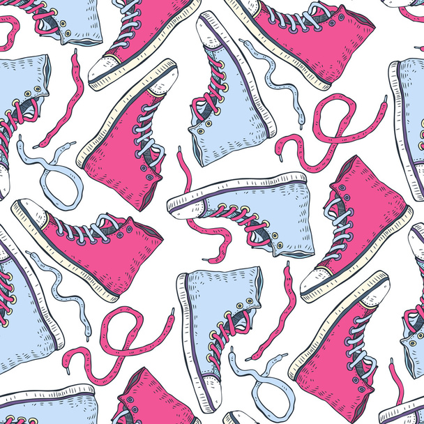 Sneakers. Seamless background. - Vector, Image