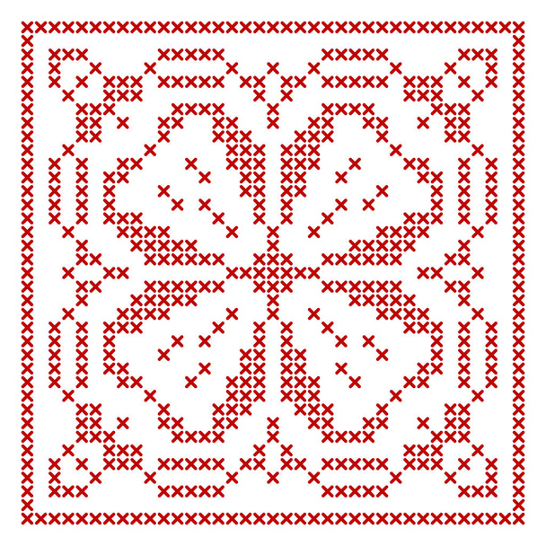 Tricot scandinave. Design biscornu traditionnel - ornement géométrique pour la broderie. Parfait pour la bordure de point de croix de Noël, conception de cadre. Illustration vectorielle - Vecteur, image