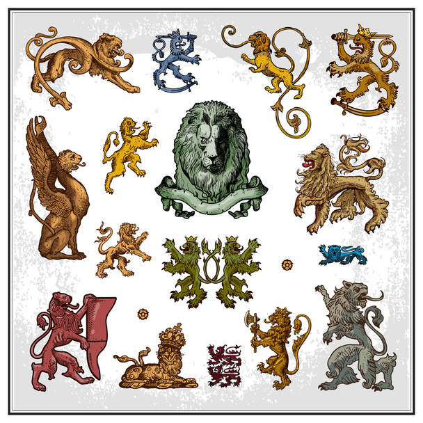 Heraldic lions - Vector, Image