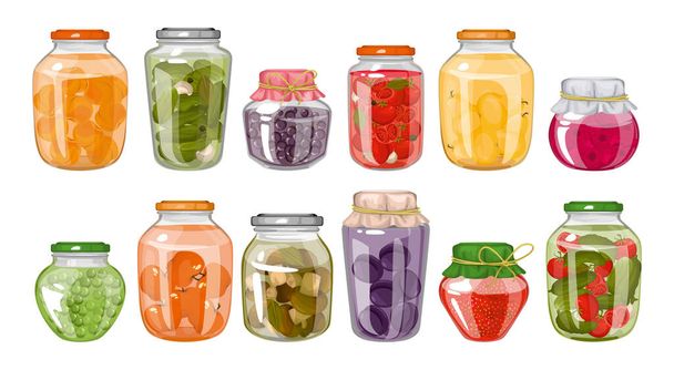 Conjunto de colores de alimentos enlatados hechos en casa - Vector, imagen