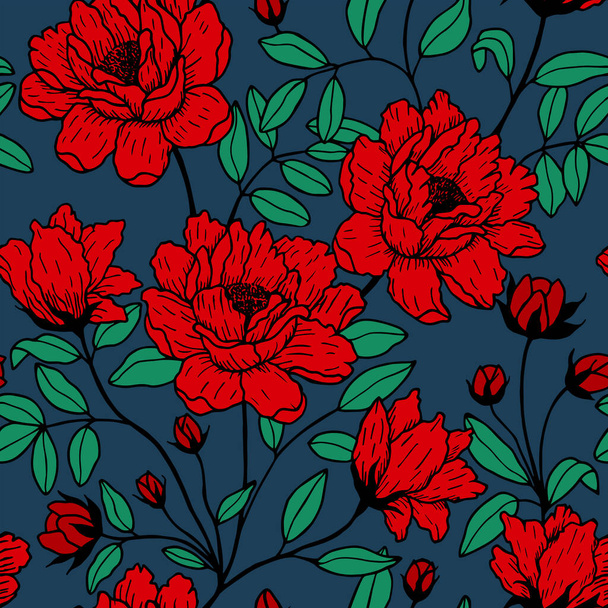 seamless pattern with red flowers. vector illustration - Vector, Image