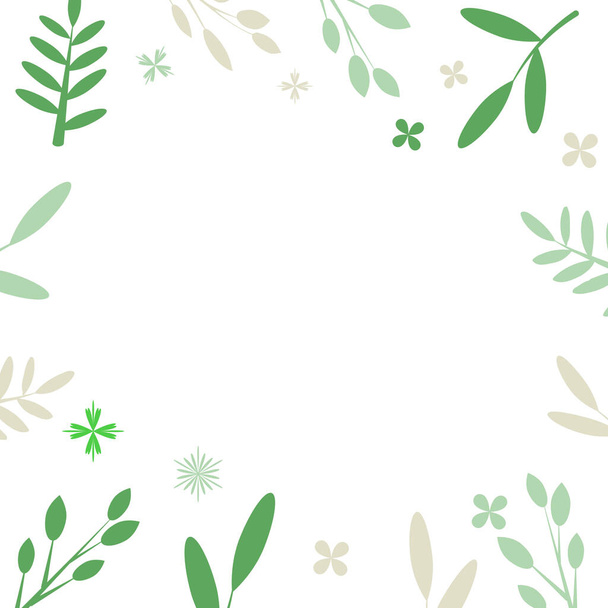 minimal and clean green leaf frame on white background - Vector, imagen