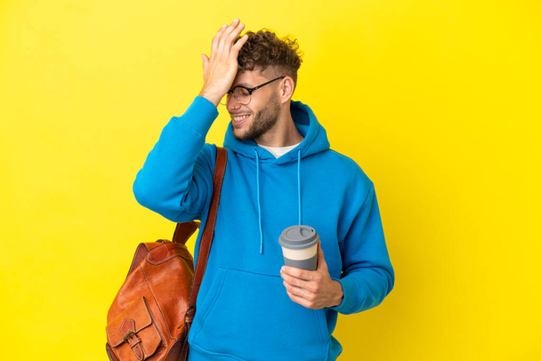 Young student blonde man isolated on yellow background has realized something and intending the solution - Photo, Image