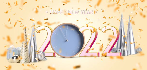 Piękna kartka okolicznościowa na Szczęśliwego Nowego Roku 2022 z zegarem - Zdjęcie, obraz