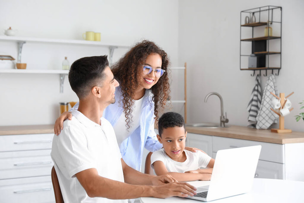 Interracial family video chatting at home - Φωτογραφία, εικόνα