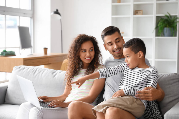 Interracial family video chatting at home - Fotoğraf, Görsel