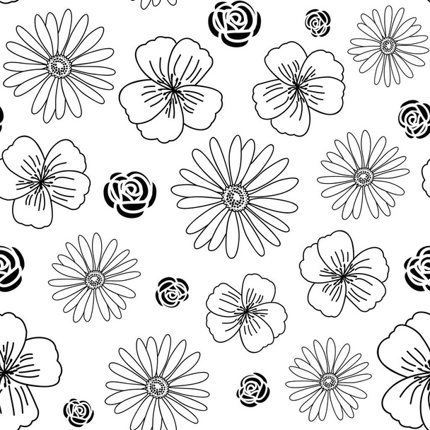 Flowers black and white kitchen queen seamless pattern background - Vecteur, image