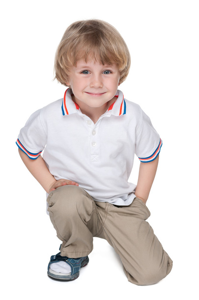 Cute preschool boy on the white - Foto, Imagem