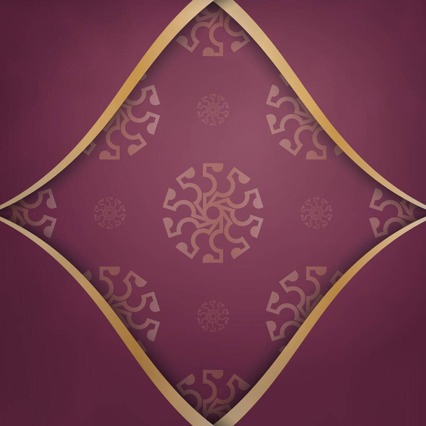 Postcard in burgundy color with vintage gold ornamentation is ready for printing. - Διάνυσμα, εικόνα