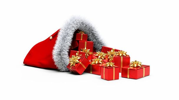 クリスマスバッグフルの赤ギフト3 Dレンダリング白の背景 - 写真・画像