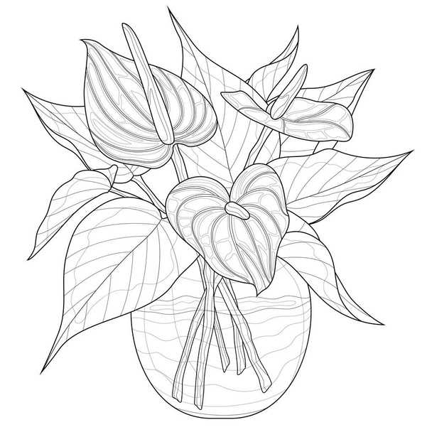 Calla lilies bouquet. Flowers.Coloring book antistress for children and adults. Illustration isolated on white background.Zen-tangle style. Black and white illustration.Hand draw - Vetor, Imagem