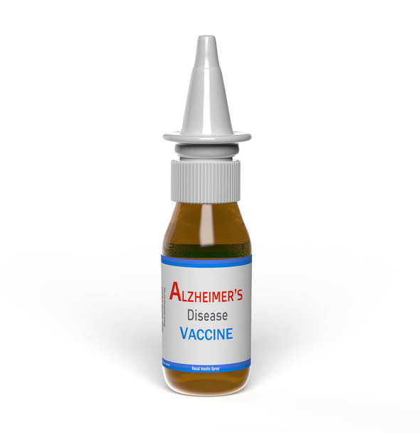 アルツハイマー病に対するワクチン:鼻腔スプレーの臨床試験が進行中である。3Dイラスト - 写真・画像