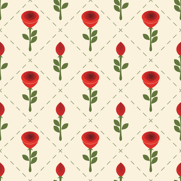  Floral ornament with roses and geometric elements, seamless pattern. - Vector, imagen