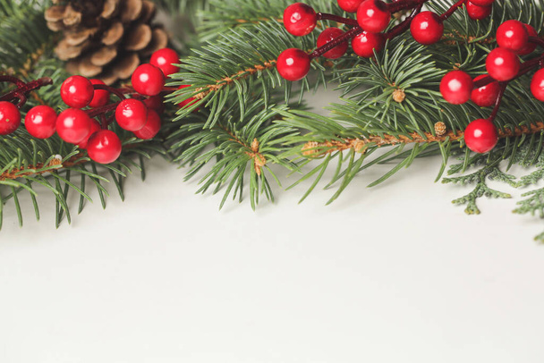 Vánoční strom větve s červenými bobulemi, zavřít - Fotografie, Obrázek