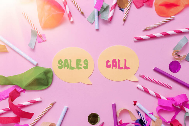 Text caption presenting Sales Call. Word for a phone call made by a sales representative of a company Colorful Party Collections Flashy Celebration Stuff Birthday Festival Kit - Photo, Image