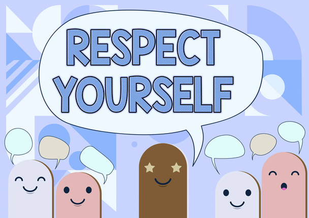 Writing displaying text Respect Yourself. Business idea believing that you good and worthy being treated well Cartoon Heads Drawing Drawing With Speech Bubble Showing Conversation. - Photo, Image