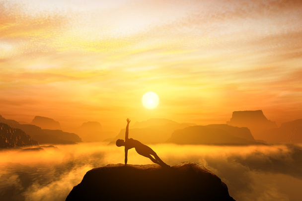 Frau meditiert in Side Balance Yoga Position - Foto, Bild