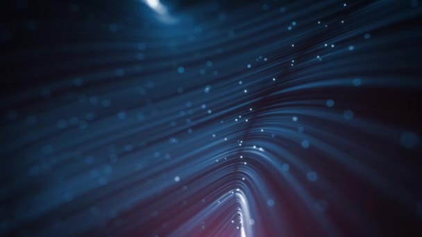 Abstract Flowing Digital Data Lines Network And Communication Loop/ 4k animation of an abstract technology wallpaper background of flowing particle lines and nodes for communication with depth of field and data connecting symbolism seamless looping - Footage, Video