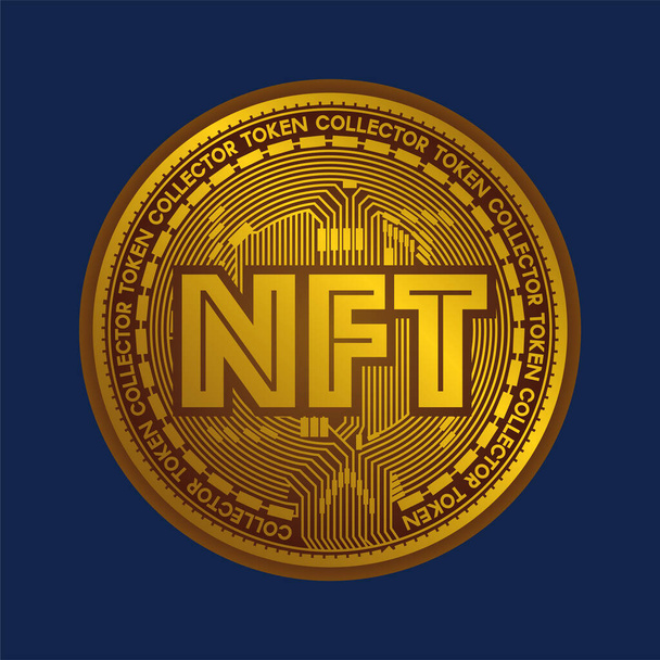 NFT. Moneda de concepto blockchain criptomoneda simbólica no fungible - Vector, Imagen