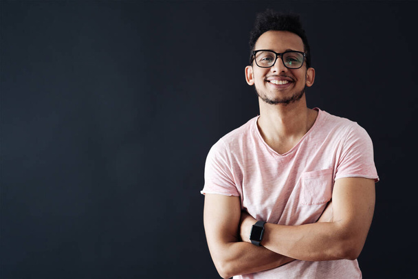 Afro Good looking guy in pink t shirt and glasses - Photo, Image