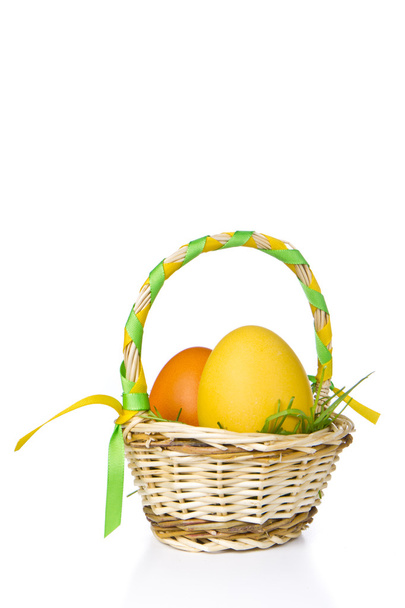 Basket with easter eggs - Fotoğraf, Görsel