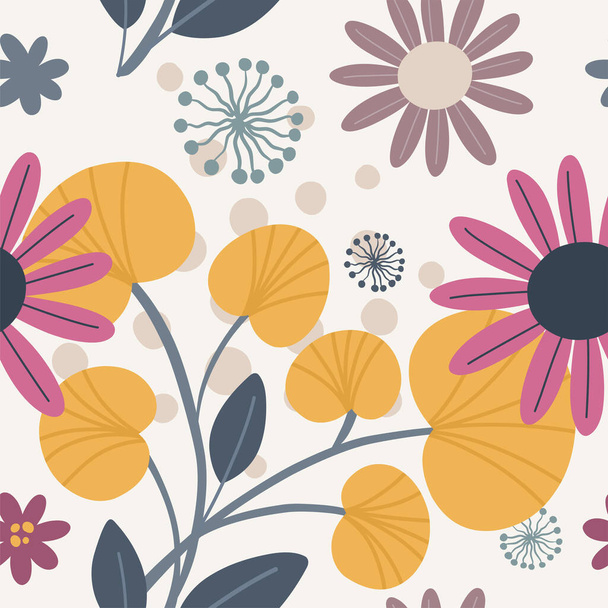 Seamless vector floral pattern with leaves. Bright botanical background. - Vetor, Imagem