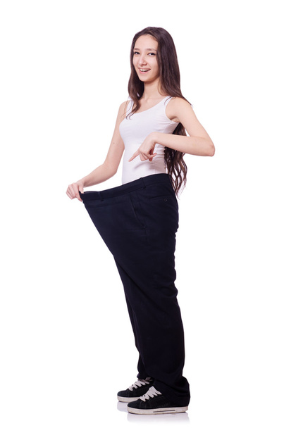 Menina no conceito de controle de peso isolado no branco
 - Foto, Imagem