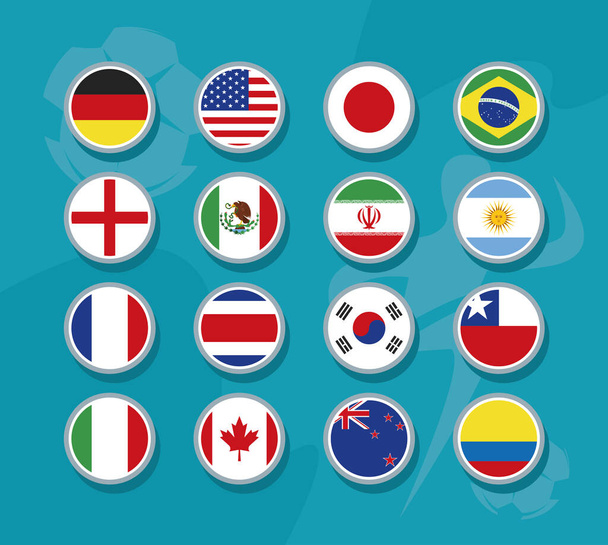 dezasseis bandeiras de países - Vetor, Imagem