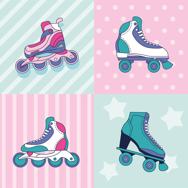 quatro ícones de patins - Vetor, Imagem