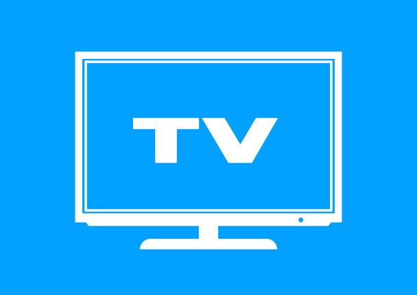 Иконка белого телевизора на синем фоне
 - Вектор,изображение