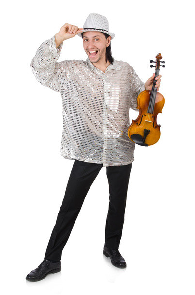 Забавна людина зі скрипкою на білому
 - Фото, зображення