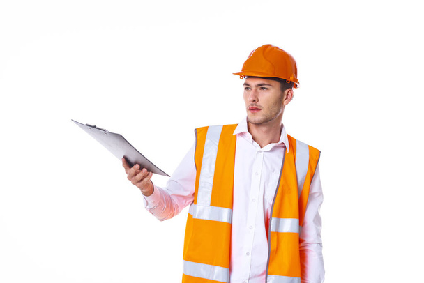 man in orange hard hat engineer work professionals construction - Fotoğraf, Görsel