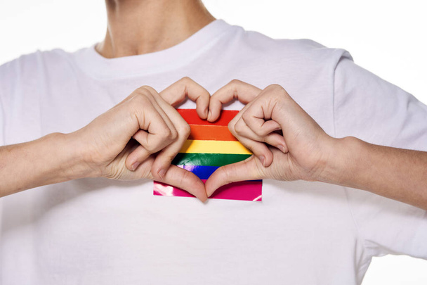 woman with lgbt flag transgender community light background - Zdjęcie, obraz