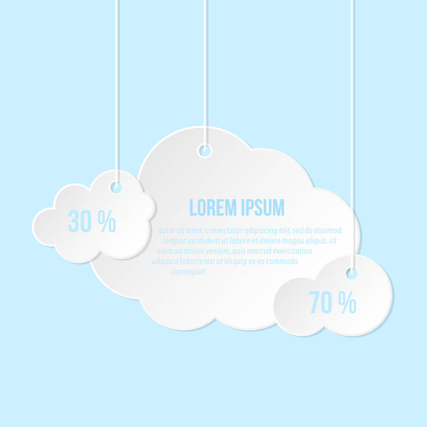 Cloud papier cut pogoda biały info baner płaski zestaw - Wektor, obraz