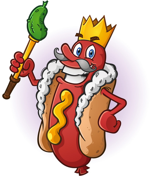 hotdog koning cartoon karakter - Vector, afbeelding