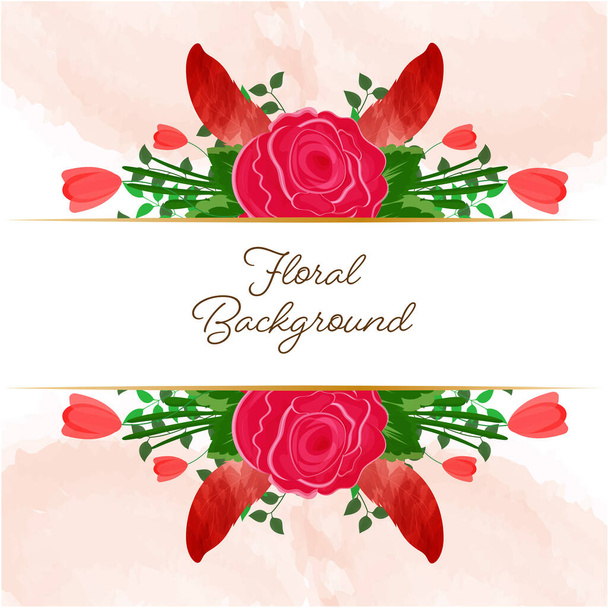 Floral Background Decorated With Rose Flowers And Leaves. - ベクター画像