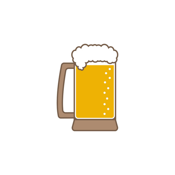 Overflowing beer stein with light yellow beer. Wooden or clay beer mug. Editable isolated vector illustration, icon and clipart on white background. - Vector, Image
