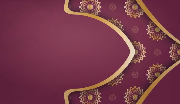 Background of burgundy color with mandala gold ornament for design under the text - Vector, Image