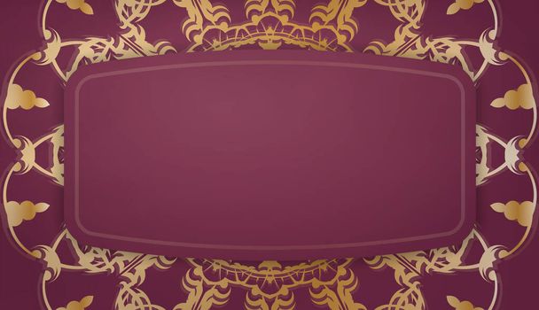 Baner vínové barvy s abstraktní zlatou ozdobou pro design pod vaším logem - Vektor, obrázek