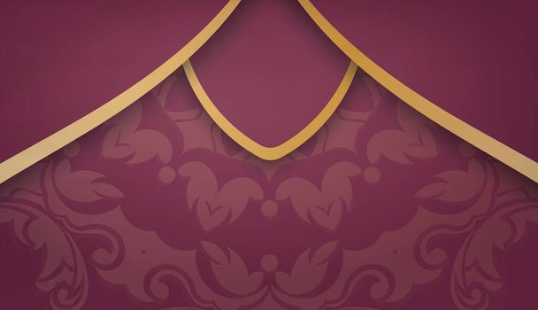 Baner viininpunainen väri Mandala kulta kuvio suunnittelu logolla tai tekstillä - Vektori, kuva