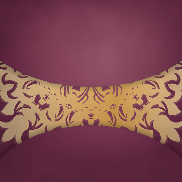 Brochure in burgundy color with abstract gold ornamentation is ready to print. - Vector, Image