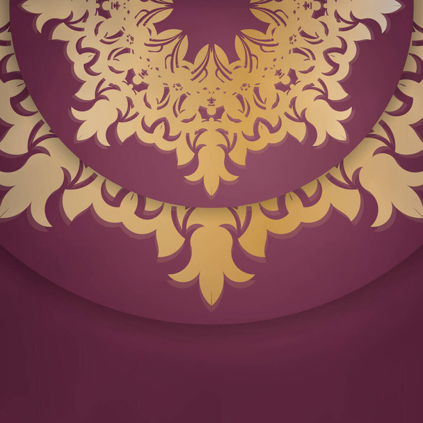 Brosúra burgundi színű arany mandala díszek készített tipográfia. - Vektor, kép