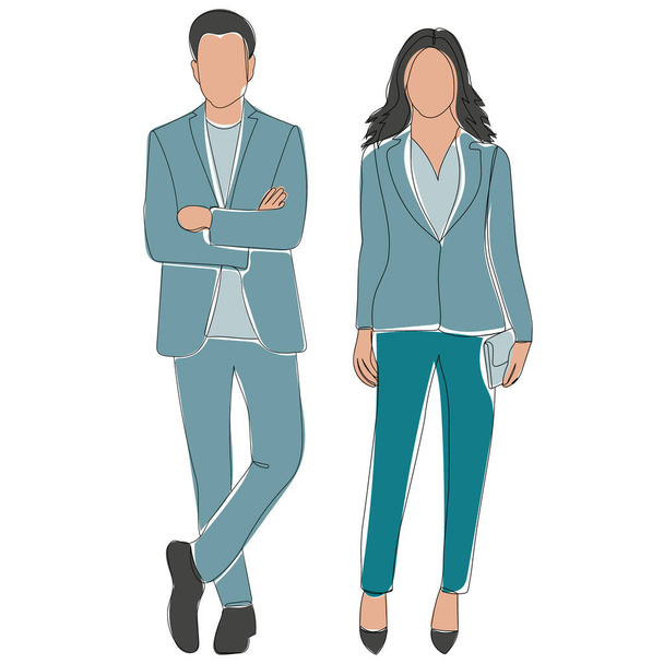 man and woman sketch on white background, vector - Vector, Image