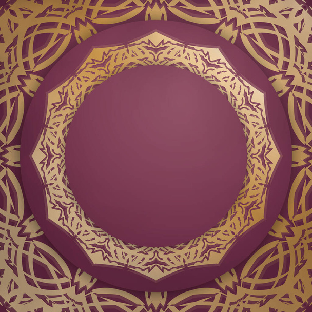 Brochure template burgundy color with vintage gold pattern for your congratulations. - Vector, imagen